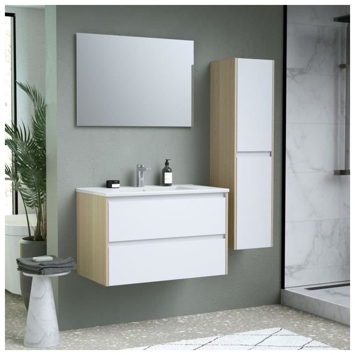 Ensemble SKARA set de salle de bain 80, vanity+vasque+miroir & Colonne