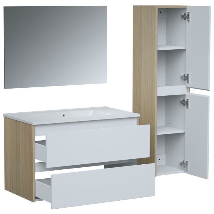 Ensemble SKARA set de salle de bain 80, vanity+vasque+miroir & Colonne