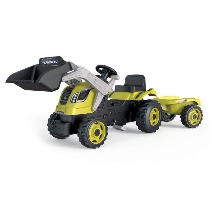 SMOBY Tracteur a pédales Farmer Max + Remorque + Pelle - Vert