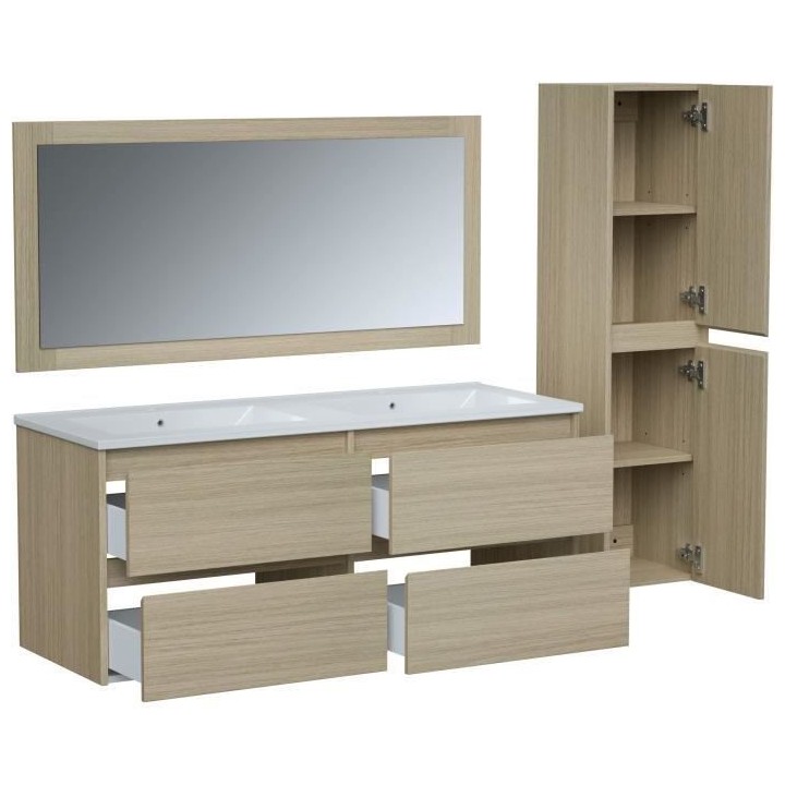 Ensemble TIMBER, set de salle de bain 120, vanity+vasque+miroir & colo
