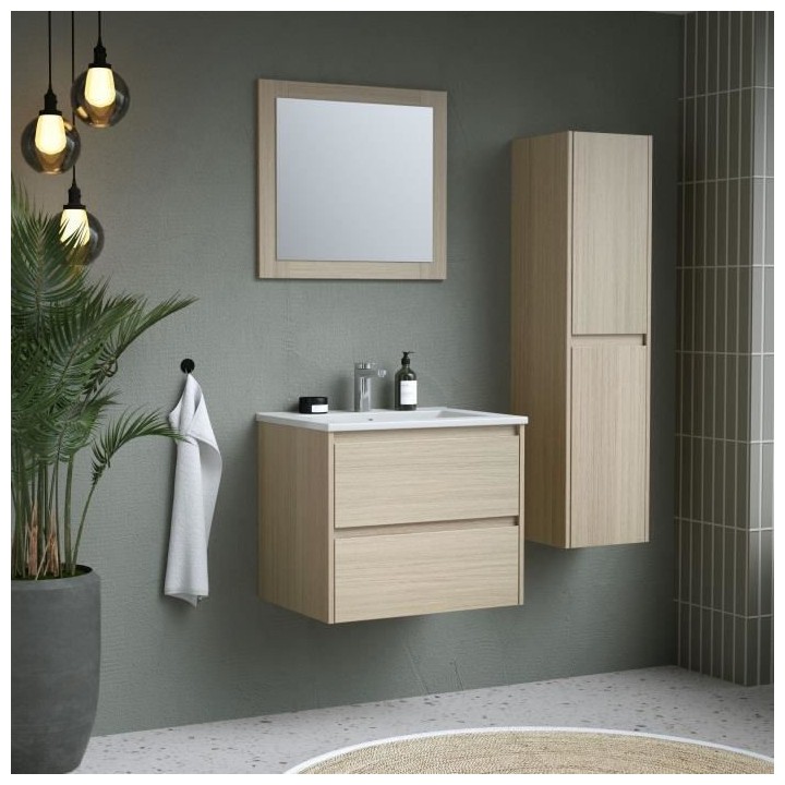 Ensemble TIMBER, set de salle de bain 60, vanity+vasque+miroir & colon