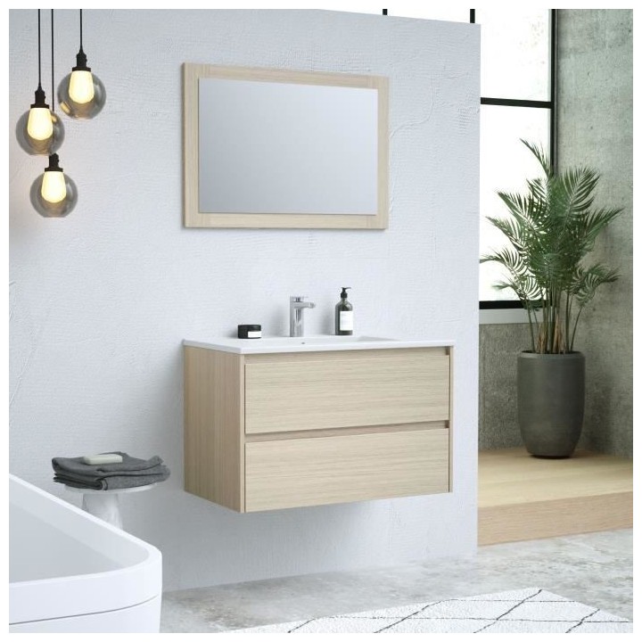 TIMBER, set de salle de bain 80, vanity+vasque+miroir