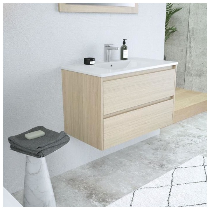 TIMBER, set de salle de bain 80, vanity+vasque+miroir