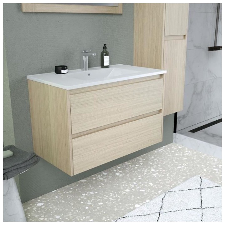 Ensemble TIMBER, set de salle de bain 80, vanity+vasque+miroir & colon