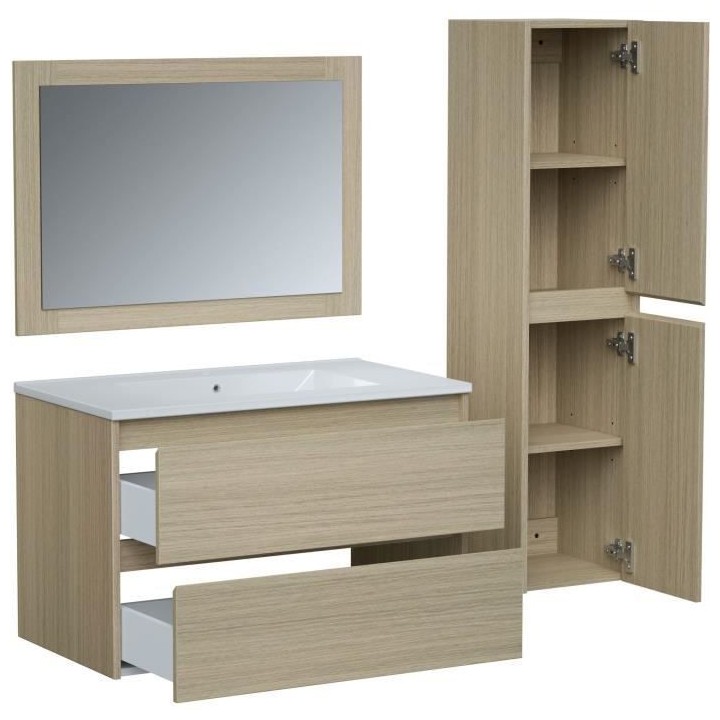 Ensemble TIMBER, set de salle de bain 80, vanity+vasque+miroir & colon