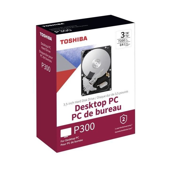 TOSHIBA - Disque dur Interne - P300 - 3To - 7200 tr/min - 3.5 Boite Re