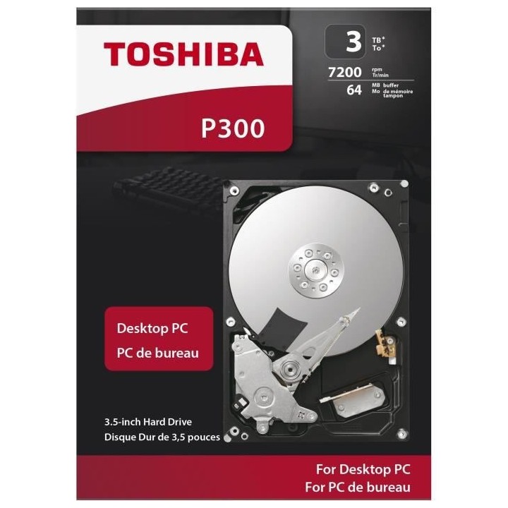 TOSHIBA - Disque dur Interne - P300 - 3To - 7200 tr/min - 3.5 Boite Re
