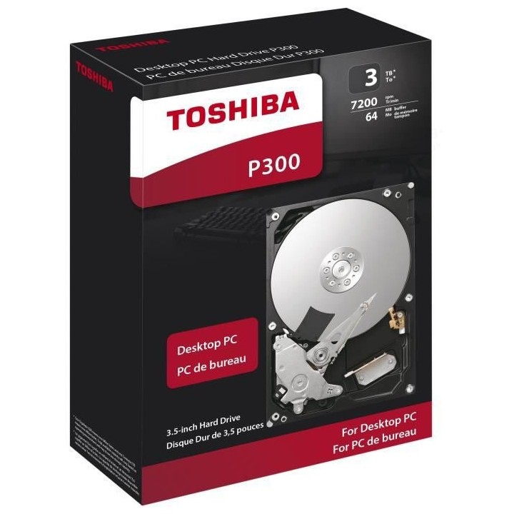 TOSHIBA - Disque dur Interne - P300 - 3To - 7200 tr/min - 3.5 Boite Re