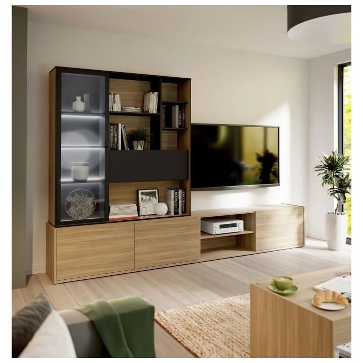 Meuble TV mural suspendu ULEZZA : Meuble TV 3 portes + Etagere - Eclai
