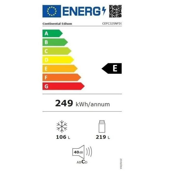 Réfrigérateur congélateur bas - CONTINENTAL EDISON - 325L - Total N
