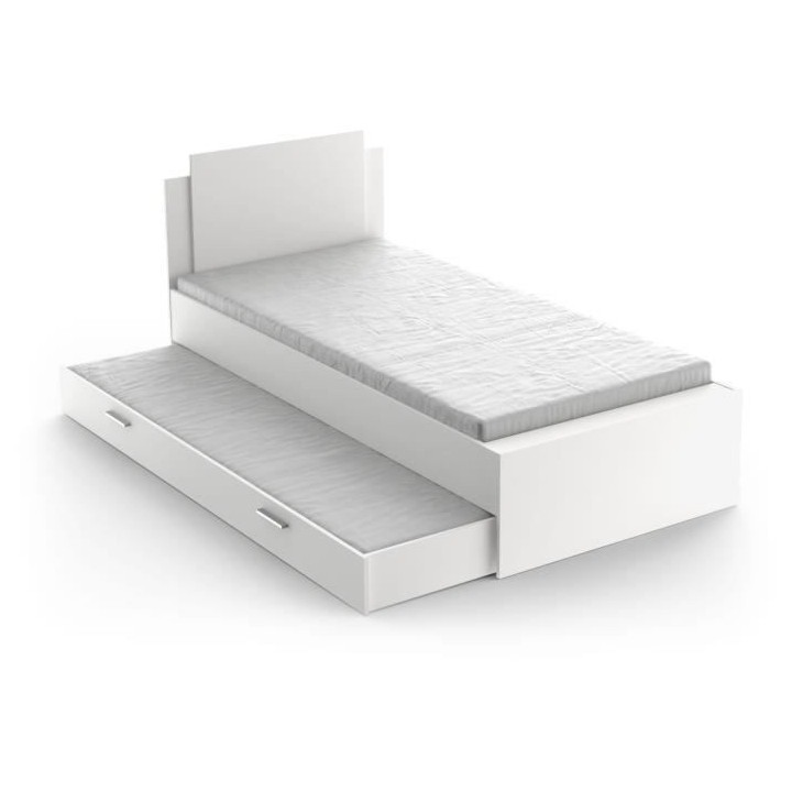 Lit gigogne LIFE 1 personne - 90 x 190/200 cm - Décor blanc - DEMEYER