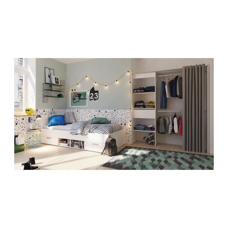 Chambre complete enfant LILA : Lit + Dressing - Décor blanc - DEMEYERE - Fabriqué en France