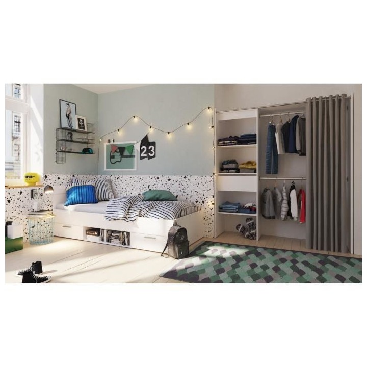 Chambre complete enfant LILA : Lit + Dressing - Décor blanc - DEMEYER