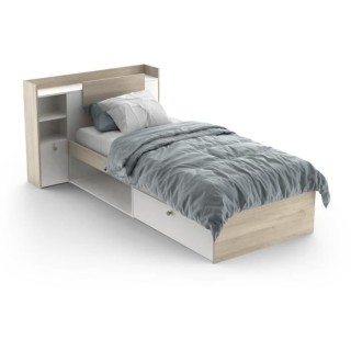 Lit enfant LIFE 1 personne - 90X190/200 - Rangements - Décor Chene et