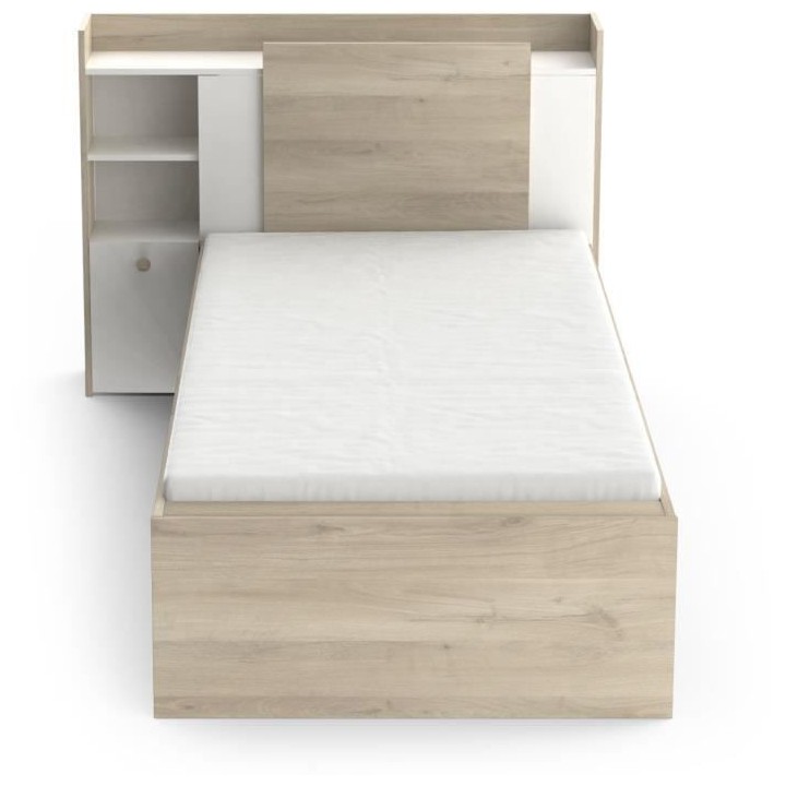 Lit enfant LIFE 1 personne - 90X190/200 - Rangements - Décor Chene et