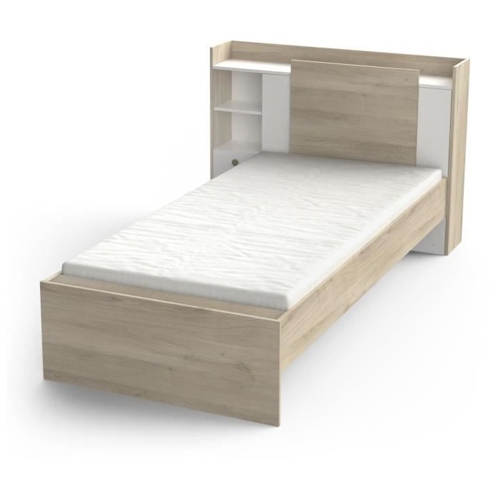 Lit enfant LIFE 1 personne - 90X190/200 - Rangements - Décor Chene et