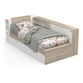 Lit enfant LIFE 1 personne - 90X190/200 - Rangements - Décor Chene et