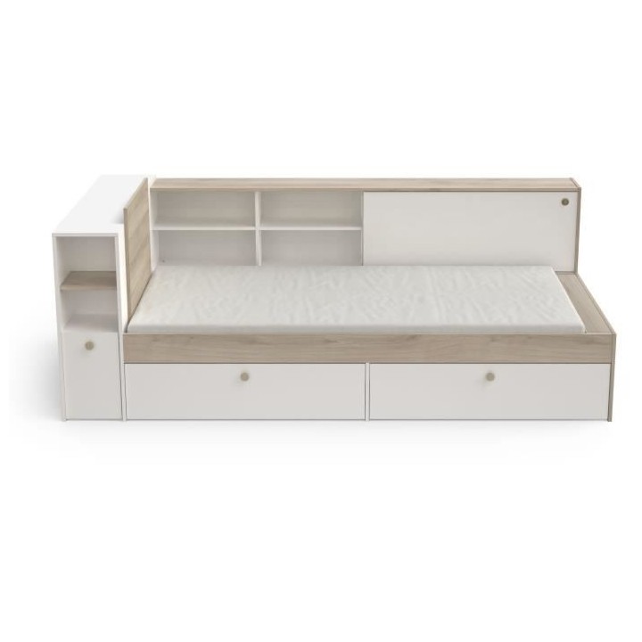 Lit enfant LIFE 1 personne - 90X190/200 - Rangements - Décor Chene et