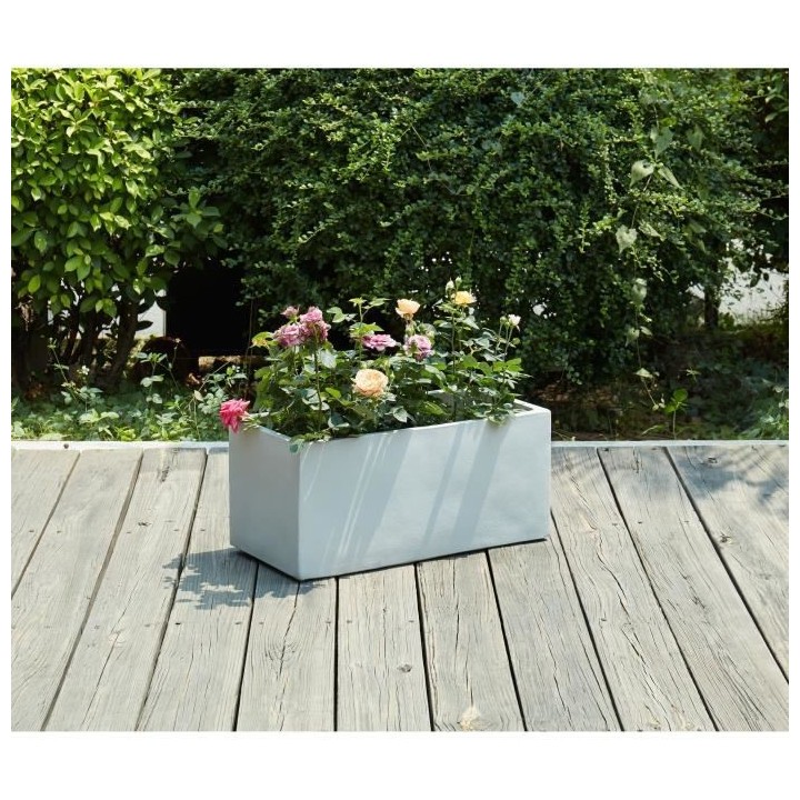 Bac a fleurs en fibre de verre style ciment - 56 x 27 x 25 cm - 35 L -