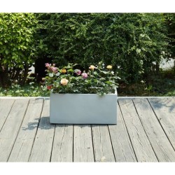 Bac a fleurs en fibre de verre style ciment - 56 x 27 x 25 cm - 35 L - Gris clair