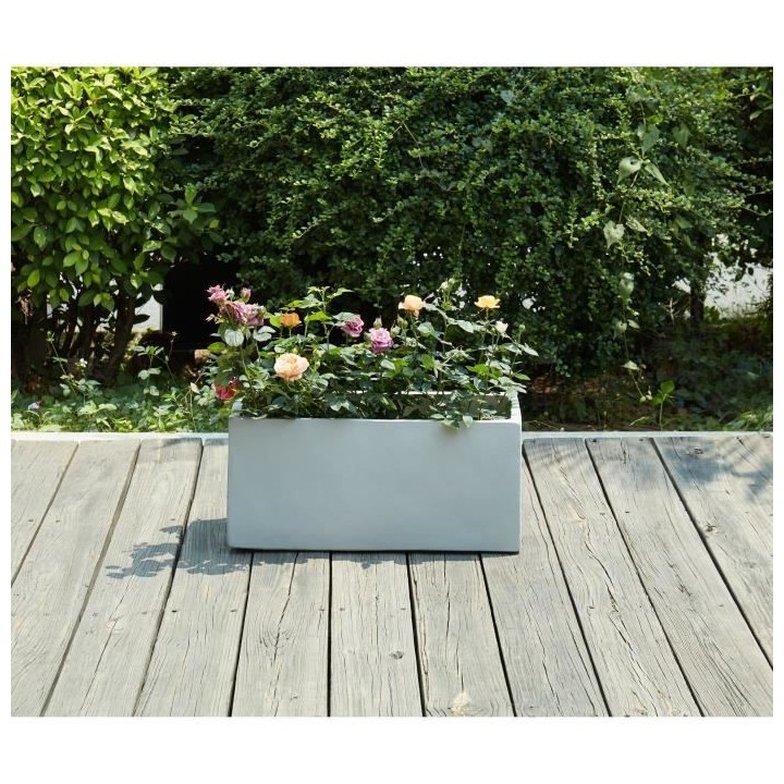 Bac a fleurs en fibre de verre style ciment - 56 x 27 x 25 cm - 35 L -