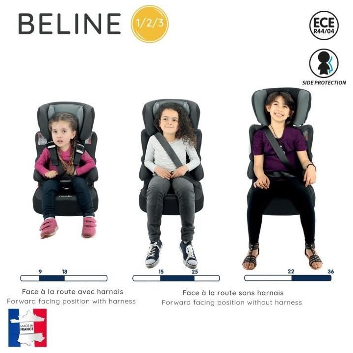 Siege auto NANIA BELINE Groupe 1/2/3 (9-36Kg) - Tetiere réglable en h