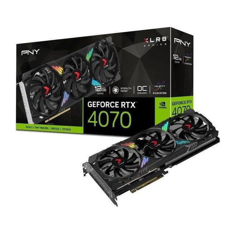 PNY - Carte Graphique - GeForce RTX™ 4070 XLR8 Gaming VERTO EPIC-X RGB™ Overclocked - 12G - Triple Fan DLSS 3