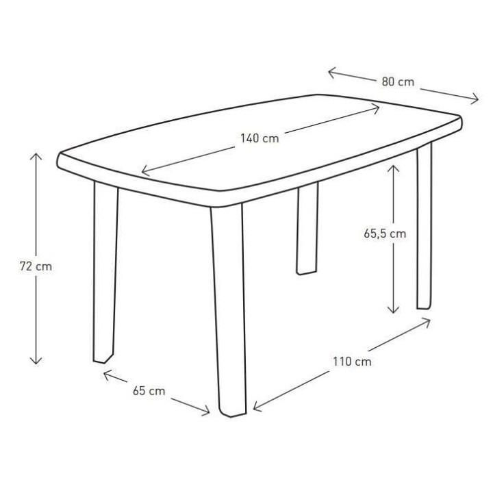 Table de jardin rectangulaire Sorrento - 6 personnes - 140 x 80 x 72 c
