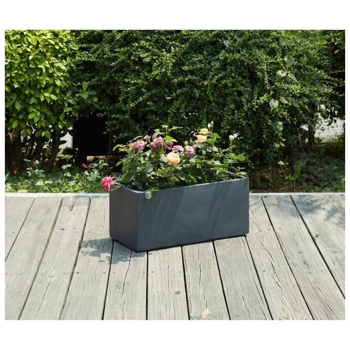 Bac a fleurs en fibre de verre style ciment - 56 x 27 x 25 cm - 35 L -