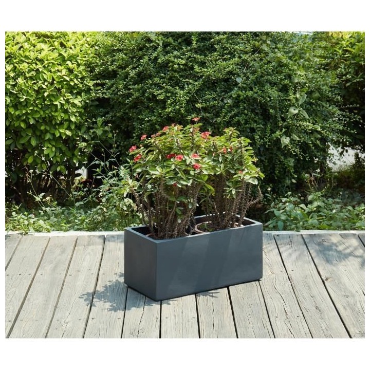 Bac a fleurs en fibre de verre style ciment - 56 x 27 x 25 cm - 35 L -