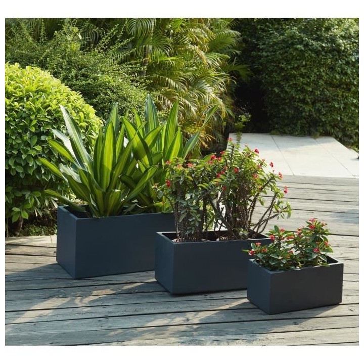 Bac a fleurs en fibre de verre style ciment - 56 x 27 x 25 cm - 35 L -