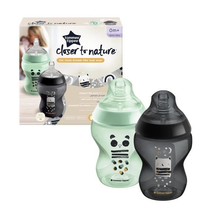 TOMMEE TIPPEE 2 Biberons CTN 260 ml, sans BPA, décoré