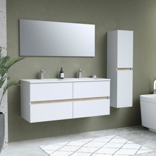 Ensemble Totem Blanc set de salle de bain 120, vanity+vasque+miroir &