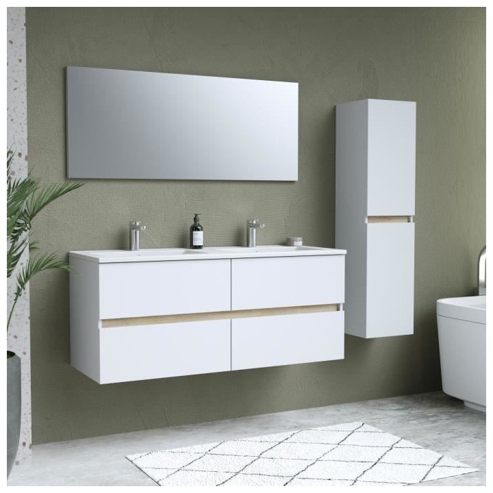 Ensemble Totem Blanc set de salle de bain 120, vanity+vasque+miroir &