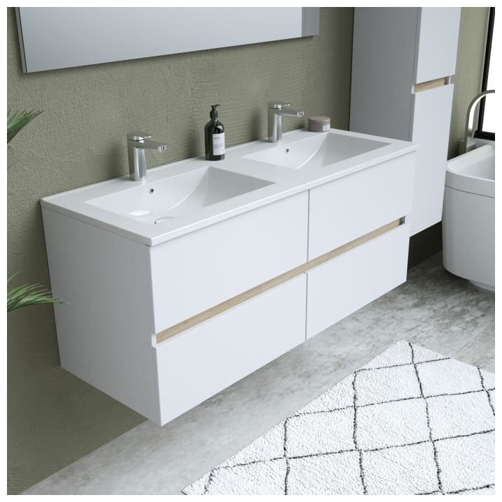 Ensemble Totem Blanc set de salle de bain 120, vanity+vasque+miroir &