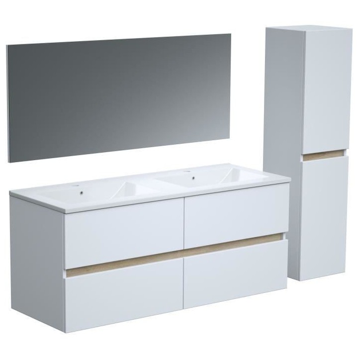 Ensemble Totem Blanc set de salle de bain 120, vanity+vasque+miroir &