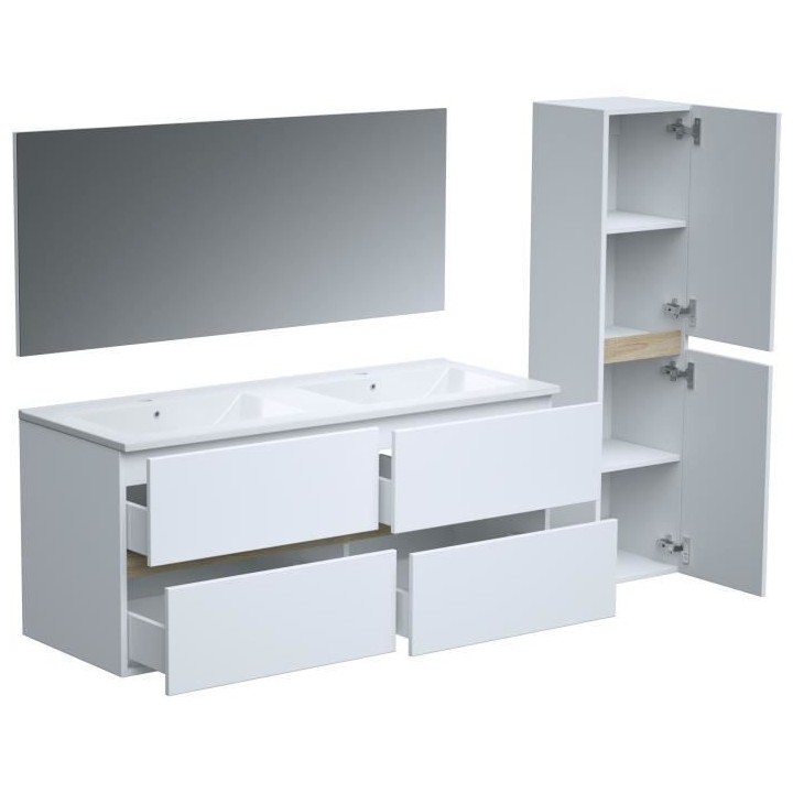 Ensemble Totem Blanc set de salle de bain 120, vanity+vasque+miroir &