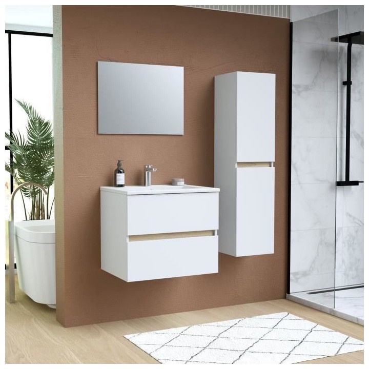 Ensemble Totem Blanc set de salle de bain 60, vanity+vasque+miroir & C