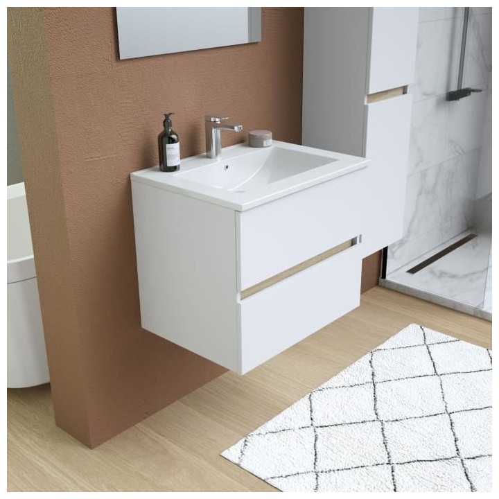 Ensemble Totem Blanc set de salle de bain 60, vanity+vasque+miroir & C