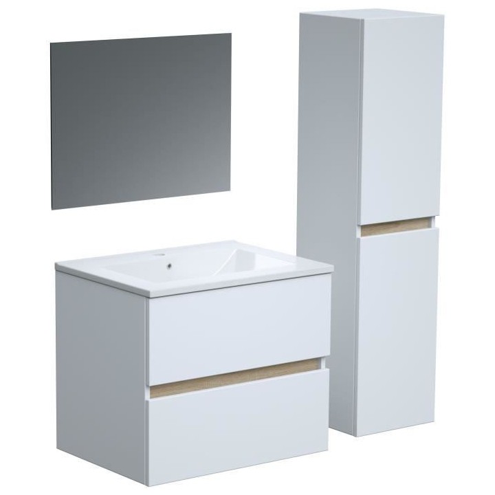 Ensemble Totem Blanc set de salle de bain 60, vanity+vasque+miroir & C