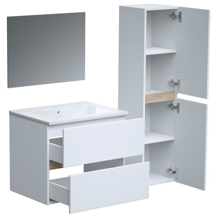 Ensemble Totem Blanc set de salle de bain 60, vanity+vasque+miroir & C