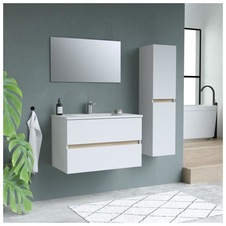 Ensemble Totem Blanc set de salle de bain 80, vanity+vasque+miroir & C