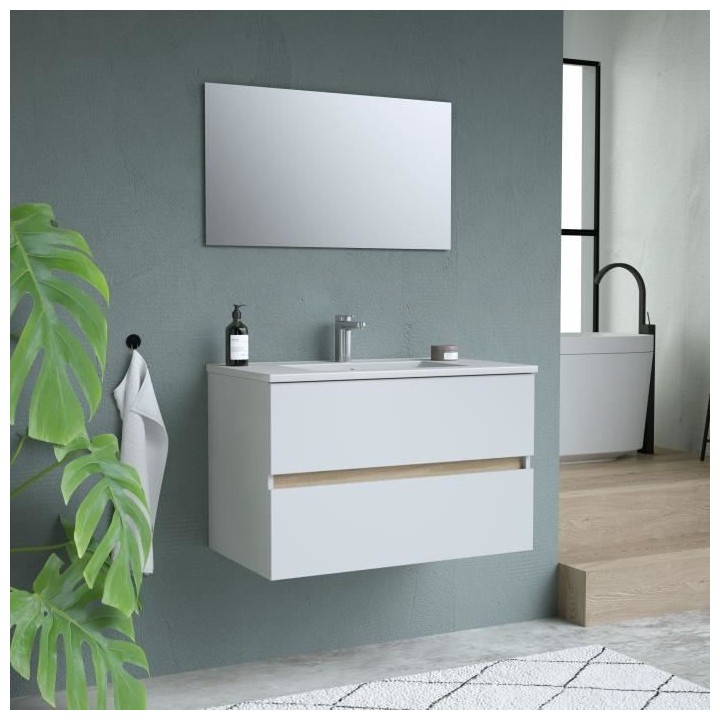 TOTEM Blanc, set de salle de bain 80, vanity+vasque+miroir