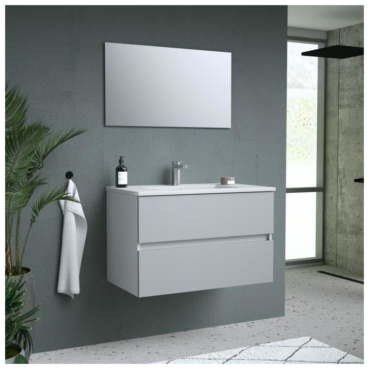 TOTEM Gris, set de salle de bain 80, vanity+vasque+miroir