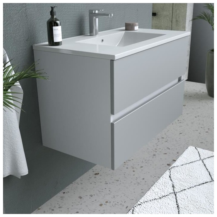 TOTEM Gris, set de salle de bain 80, vanity+vasque+miroir