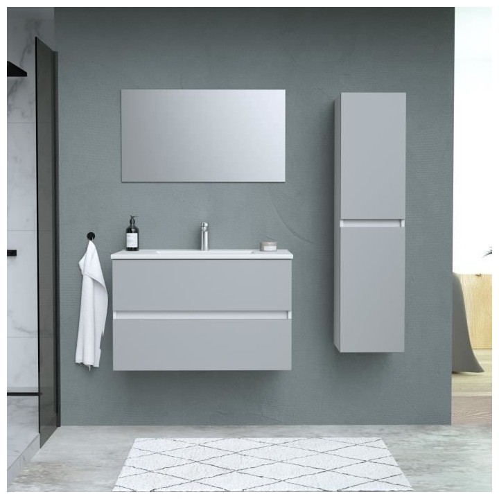 TOTEM Gris, set de salle de bain 80, vanity+vasque+miroir