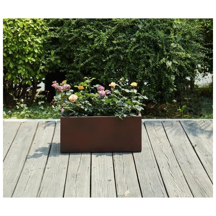 Bac a fleurs en fibre de verre style ciment - 56 x 27 x 25 cm - Effet