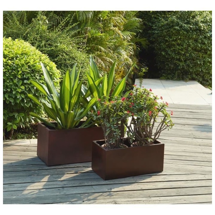 Bac a fleurs en fibre de verre style ciment - 56 x 27 x 25 cm - Effet