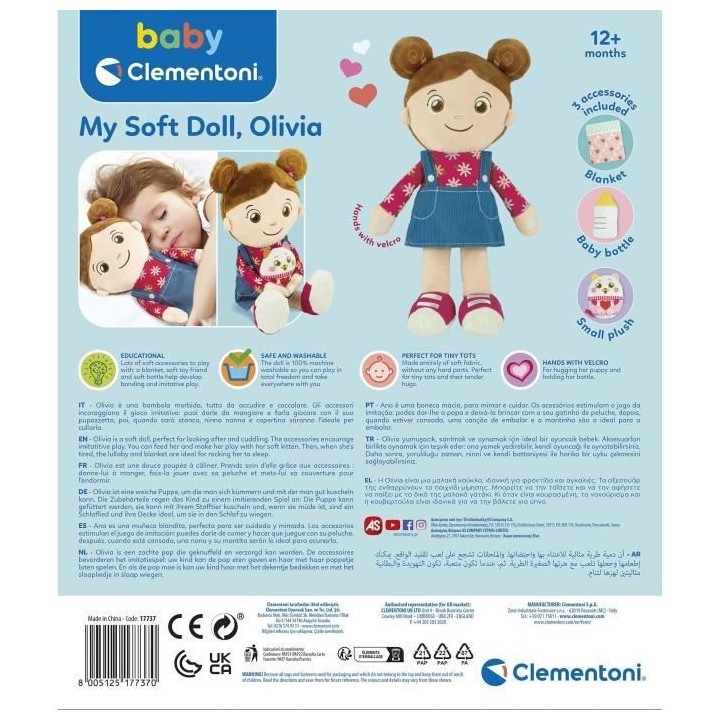 Baby Clementoni - Olivia, ma poupée a moi - Poupée douce 26,5cm + 3