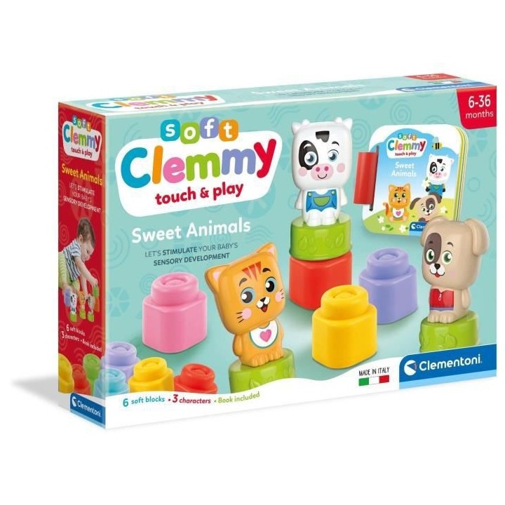 Clementoni - Cubes & Animaux Soft Clemmy - 6 cubes + 3 personnages + L